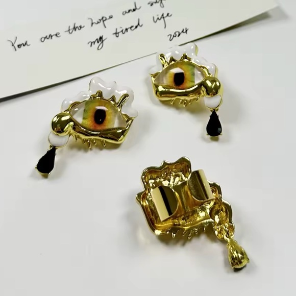 Micola - Personality Art Devil's Eye Teardrop Earrings & Ring Set ( Adjustable) - Picture 6 of 15